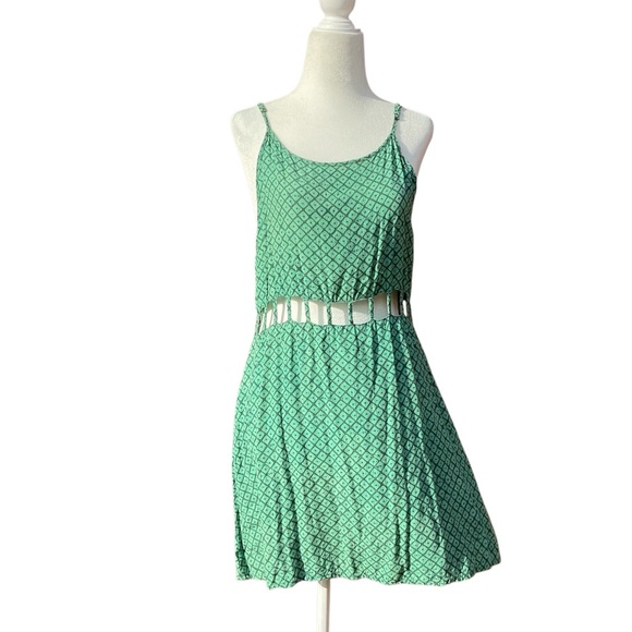 Manaola Hawaii Teal Cut Out Summer Dress Watermark Piko Print Size Small - Picture 1 of 16